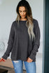 Loose Fitting Waffle Knit Cotton Blend Long Sleeve Top