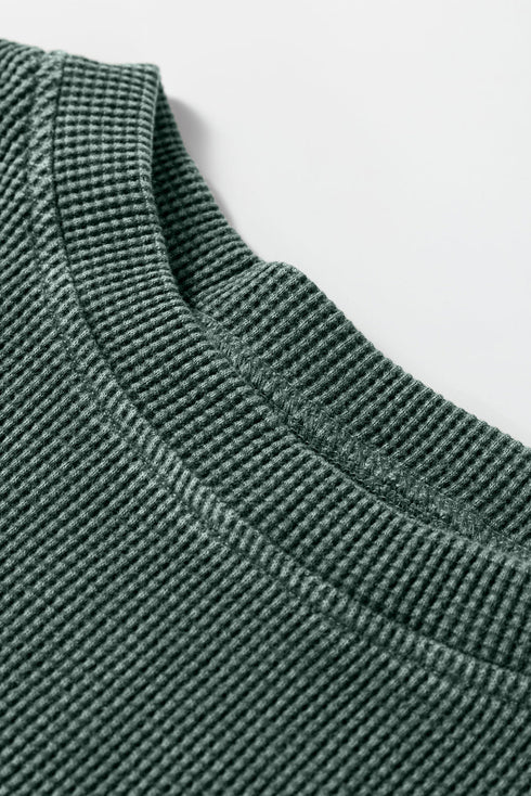 Loose Fitting Waffle Knit Cotton Blend Long Sleeve Top