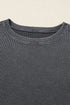 Loose Fitting Waffle Knit Cotton Blend Long Sleeve Top