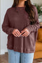 Loose Fitting Waffle Knit Cotton Blend Long Sleeve Top