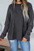 Loose Fitting Waffle Knit Cotton Blend Long Sleeve Top