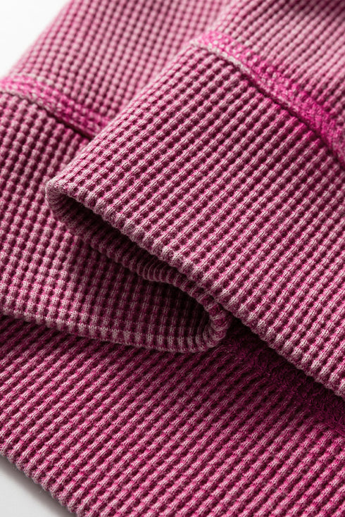 Loose Fitting Waffle Knit Cotton Blend Long Sleeve Top