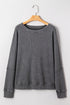 Loose Fitting Waffle Knit Cotton Blend Long Sleeve Top