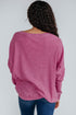 Loose Fitting Waffle Knit Cotton Blend Long Sleeve Top