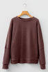 Loose Fitting Waffle Knit Cotton Blend Long Sleeve Top