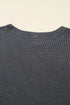 Loose Fitting Waffle Knit Cotton Blend Long Sleeve Top