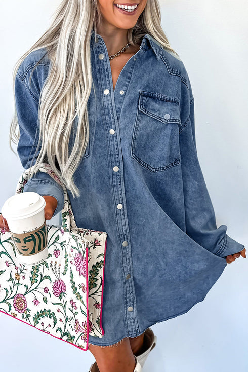 Loose H Line Raw Hem Denim T Shirt Dress