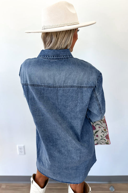 Loose H Line Raw Hem Denim T Shirt Dress