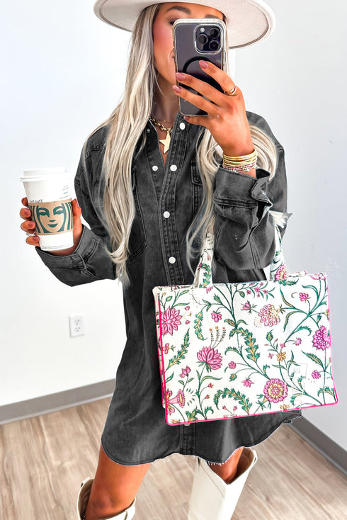 Loose H Line Raw Hem Denim T Shirt Dress