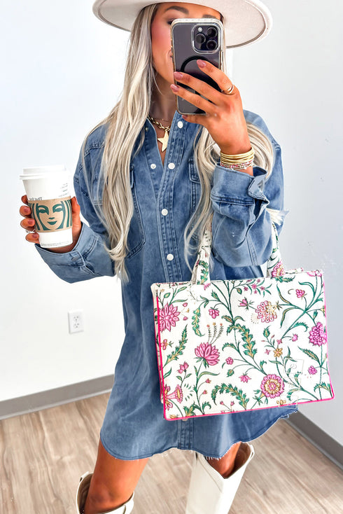 Loose H Line Raw Hem Denim T Shirt Dress