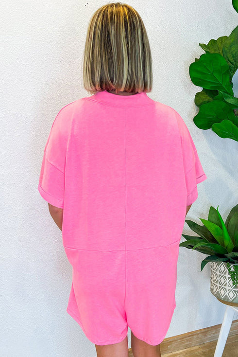 Loose Half Sleeve V Neck Solid Knit Romper