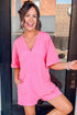 Loose Half Sleeve V Neck Solid Knit Romper