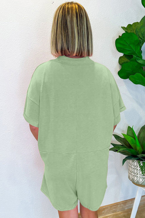 Loose Half Sleeve V Neck Solid Knit Romper