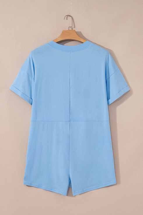 Loose Half Sleeve V Neck Solid Knit Romper