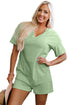 Loose Half Sleeve V Neck Solid Knit Romper