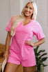 Loose Half Sleeve V Neck Solid Knit Romper