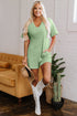 Loose Half Sleeve V Neck Solid Knit Romper