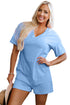 Loose Half Sleeve V Neck Solid Knit Romper