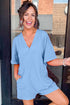 Loose Half Sleeve V Neck Solid Knit Romper