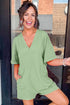 Loose Half Sleeve V Neck Solid Knit Romper