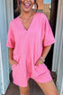Loose Half Sleeve V Neck Solid Knit Romper