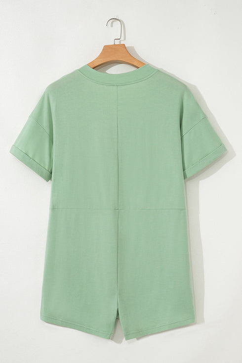 Loose Half Sleeve V Neck Solid Knit Romper