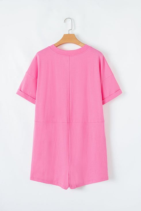 Loose Half Sleeve V Neck Solid Knit Romper