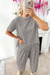 Loose Leopard Print Drawstring Wide Leg Barrel Pant Sets