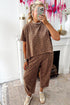 Loose Leopard Print Drawstring Wide Leg Barrel Pant Sets