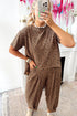 Loose Leopard Print Drawstring Wide Leg Barrel Pant Sets