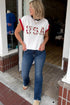 Loose Sequin Color Block Trim Letter Print T Shirt
