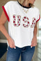 Loose Sequin Color Block Trim Letter Print T Shirt