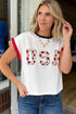 Loose Sequin Color Block Trim Letter Print T Shirt
