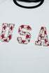 Loose Sequin Color Block Trim Letter Print T Shirt