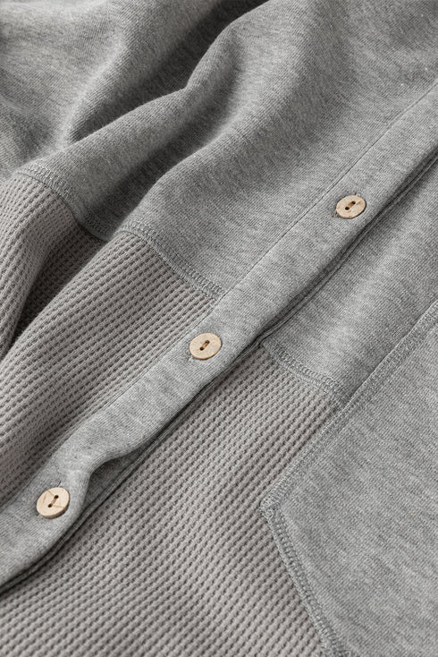 Loose Waffle Knit Patchwork Exposed Seam Shirt Jacket