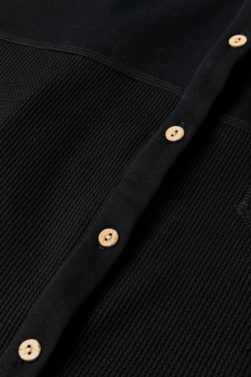 Loose Waffle Knit Patchwork Exposed Seam Shirt Jacket