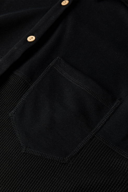 Loose Waffle Knit Patchwork Exposed Seam Shirt Jacket