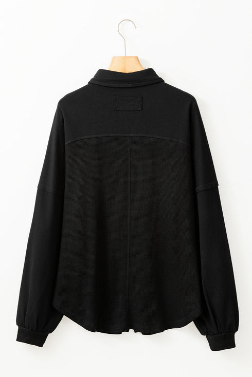 Loose Waffle Knit Patchwork Exposed Seam Shirt Jacket