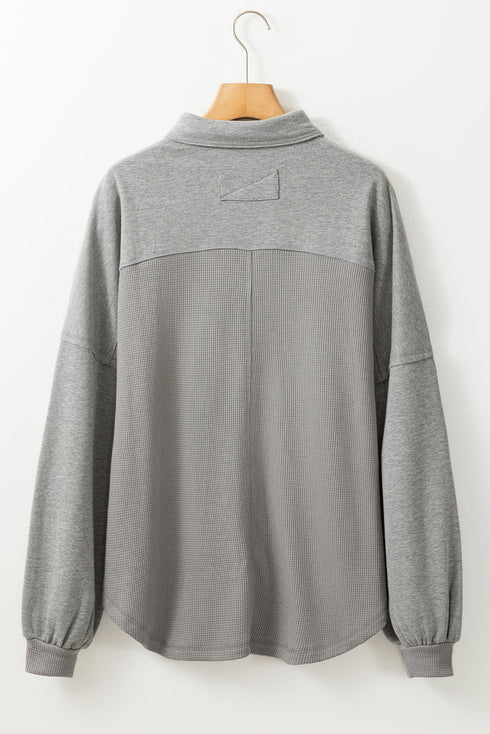 Loose Waffle Knit Patchwork Exposed Seam Shirt Jacket