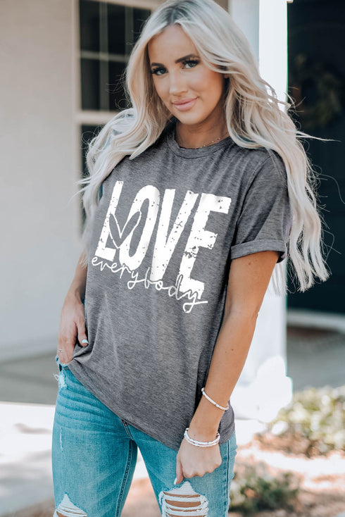 Love Everybody Letter Print Short Sleeve Graphic T-Shirt