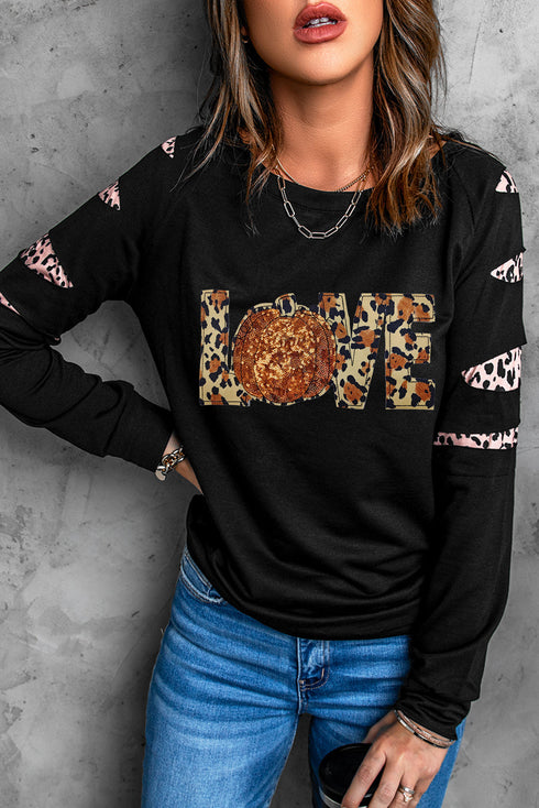 Love Graphic Cutout Sleeve Pullover Top