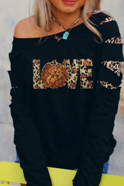 Love Graphic Cutout Sleeve Pullover Top