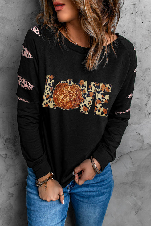 Love Graphic Cutout Sleeve Pullover Top
