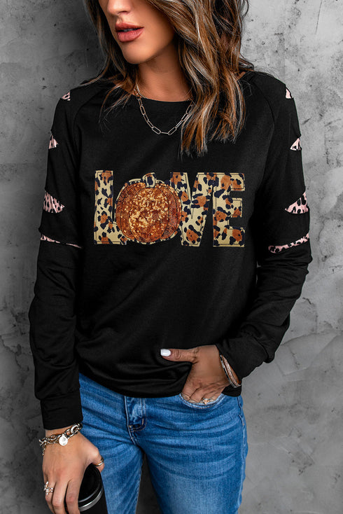 Love Graphic Cutout Sleeve Pullover Top