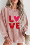 Love Graphic Patch Textured Corduroy Pullover Sweatshirt
