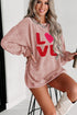 Love Graphic Patch Textured Corduroy Pullover Sweatshirt