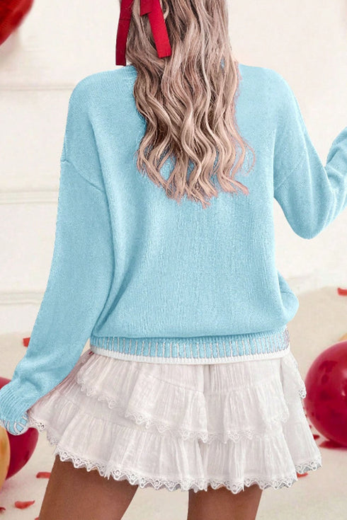Love Graphic Stitch Detail Crew Neck Sweater