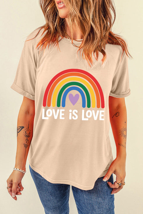 Love Is Love Rainbow Heart Graphic Print Casual Short Sleeve Tee Shirt