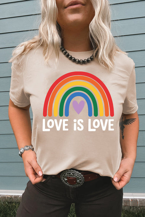 Love Is Love Rainbow Heart Graphic Print Casual Short Sleeve Tee Shirt