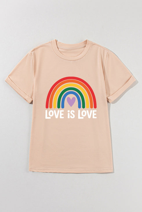 Love Is Love Rainbow Heart Graphic Print Casual Short Sleeve Tee Shirt